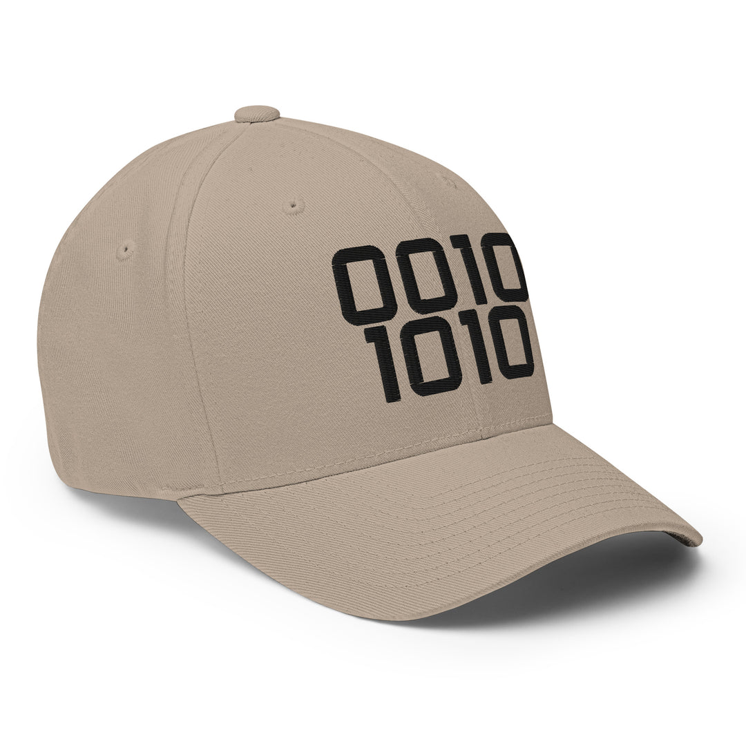 Code 42 embroidered Flexfit cap in khaki with green binary 0010 1010 design