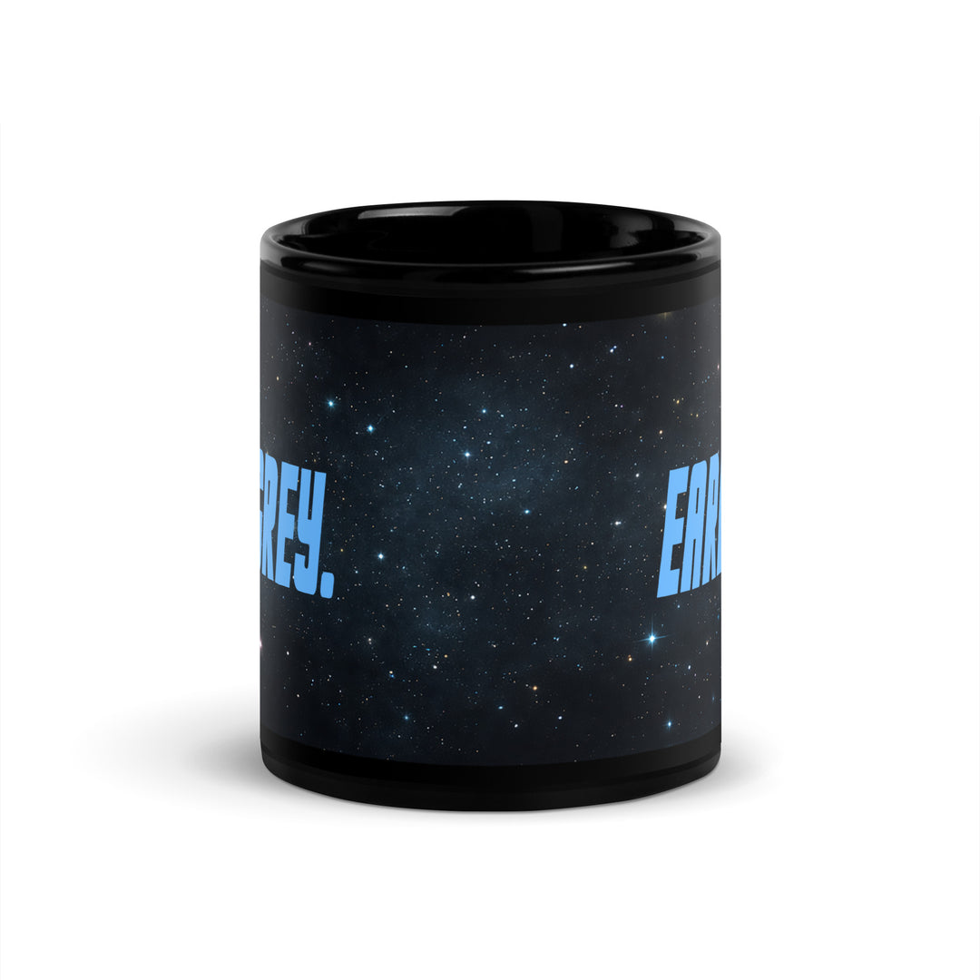 Black 11 oz glossy mug with “Tea. Earl Grey. Hot.” design shown in centered front view.